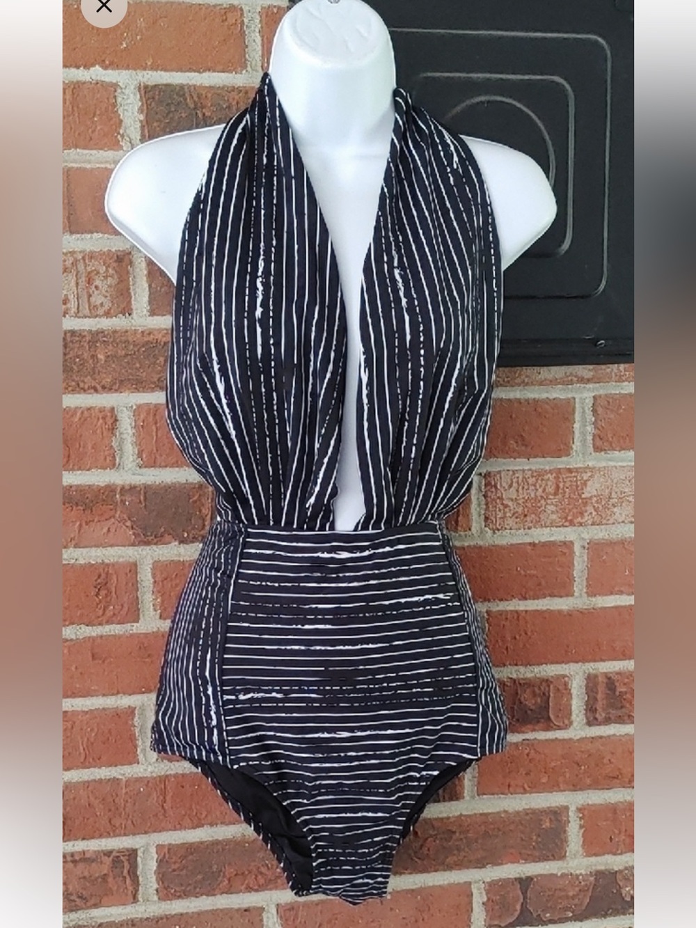 Cocoship Black and White  One Piece Halter Swimsuit Size 10